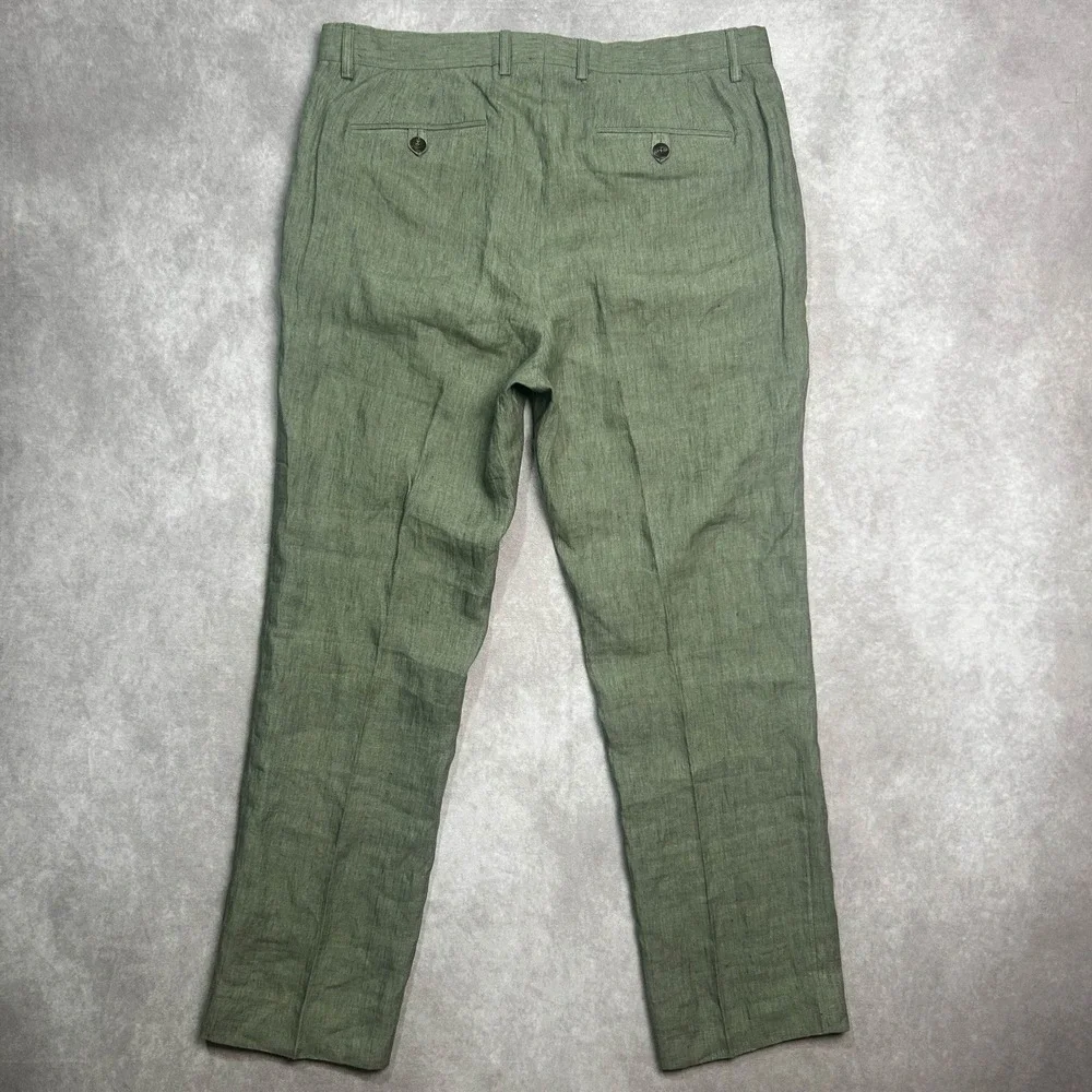 ETRO 52 Milano 100% Linen Twill Dress Pant Green US 36x30 Preppy Classy